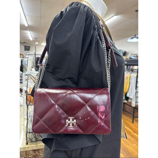 Tory Burch Quilted Burgundy Shoulder Bag with Silver Chain
