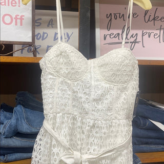 Aqua white lace Midi Dress L