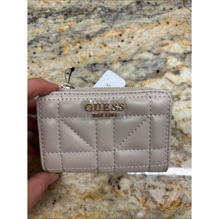 GUESS Quilted Small Wallet in Taupe with Gold Logo