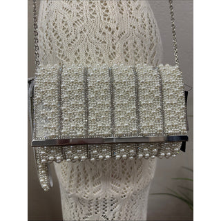 INC International Concepts Pearl-Embellished Clutch - White & Silver