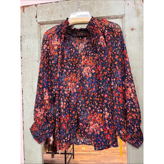Aqua Floral Long-Sleeve Blouse Multi color