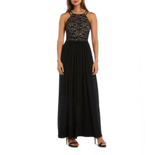Nightway Black Lace Halter Maxi Dress size 6-lisa#6