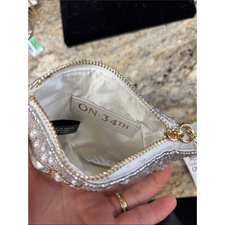 ON 34TH Beaded Silver Champagne Coin bag purse key chain bag charm