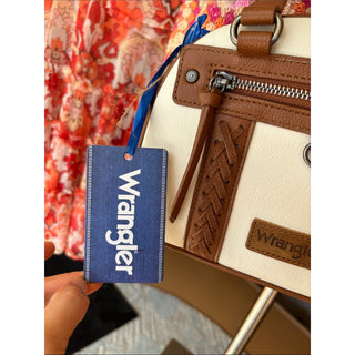 Wrangler White and Brown Two-Tone Satchel with Dual Handles