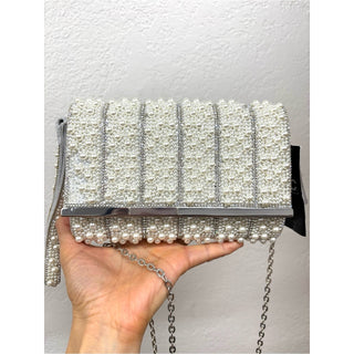 INC International Concepts Pearl-Embellished Clutch - White & Silver