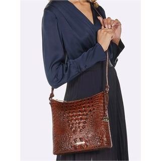 Brahmin Chestnut Croc-Embossed Leather Shoulder Bag