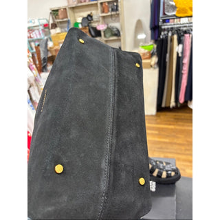 Donna Karan Black Suede Shoulder Bag with Gold Logo