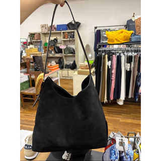 Donna Karan Black Suede Shoulder Bag with Gold Logo