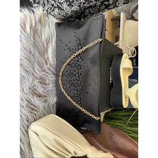 Sam Edelman Black Embellished Clutch with Gold Chain
