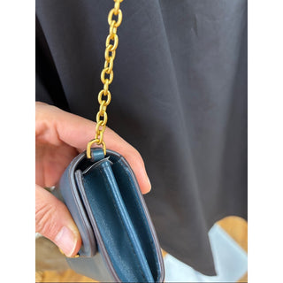Donna Karan Teal Crossbody Chain Wallet card holder with Gold Accent
