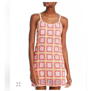 Aqua Pink and Orange Crochet Granny Square Tank Dress