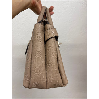 GUESS Ella girlfriend Beige Embossed Logo Satchel bag