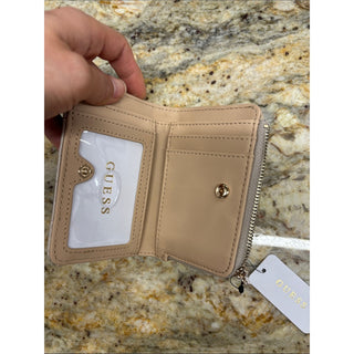 GUESS Quilted Small Wallet in Taupe with Gold Logo