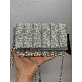 INC International Concepts Pearl-Embellished Clutch - White & Silver