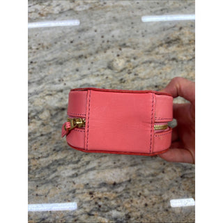 Old trend leather peach Round Coral Jewelry Case with Gold Stud