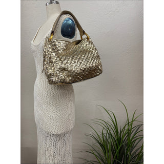 Donna Karan glenwood Metallic woven small Gold Shoulder Bag