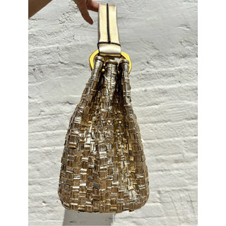Donna Karan glenwood Metallic woven small Gold Shoulder Bag