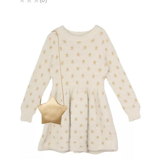Rare edition Girls' Star Sweater cream Dress with Gold Stars purse