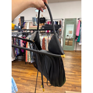 Donna Karan Black Fringe Shoulder Bag with Gold Accents MINI