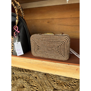 Aqua shireen rhinestone Clutch in Metallic Bronze