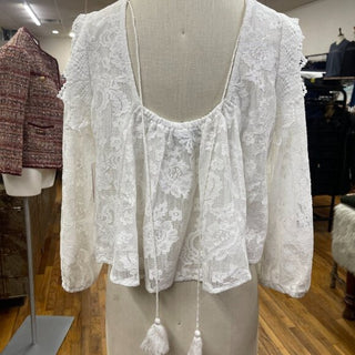 Aqua Elegant White Lace Blouse Size S