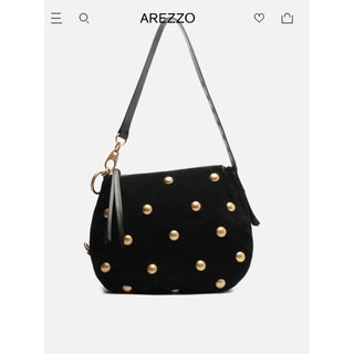 Arezzo Black Suede Shoulder Bag with studs Accents