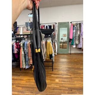 Donna Karan Black Fringe Shoulder Bag with Gold Accents MINI