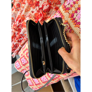 Michael Kors Black Leather Crossbody Bag with Gold Tone Hardware wallet attached