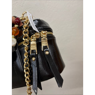 Steve Madden Black Patent Mini Top-Handle Bag with Beaded Accent