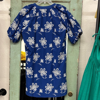 Karen Kane Blue Floral embroidered cotton Tassel dress