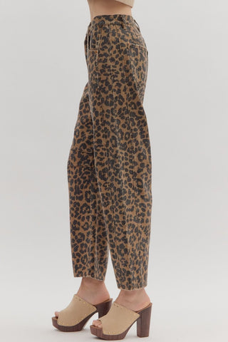 Trendy Leopard Barrel Leg Jeans