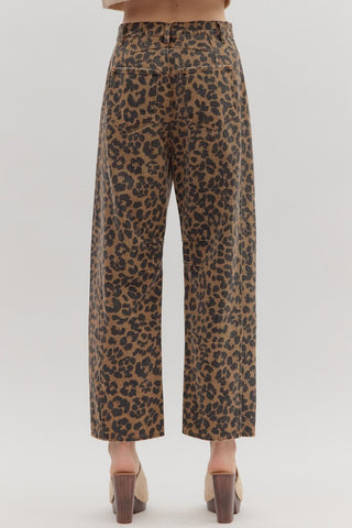 Trendy Leopard Barrel Leg Jeans