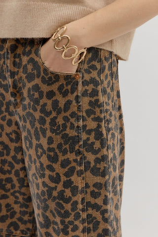 Trendy Leopard Barrel Leg Jeans