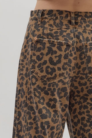 Trendy Leopard Barrel Leg Jeans