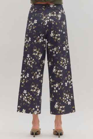 Navy Floral Wide Leg Pants
