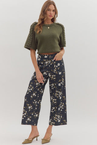 Navy Floral Wide Leg Pants