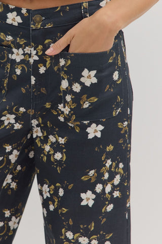Navy Floral Wide Leg Pants
