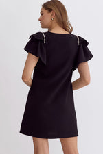 Black Ruffled Cap Sleeve Dress