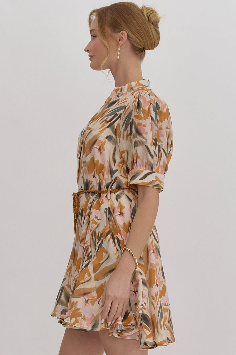 Rust Leaf Print Dress