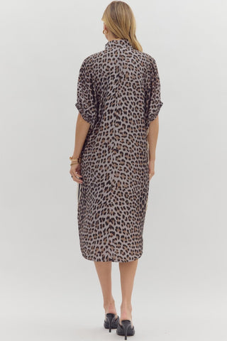 Grey Leopard Midi Dress