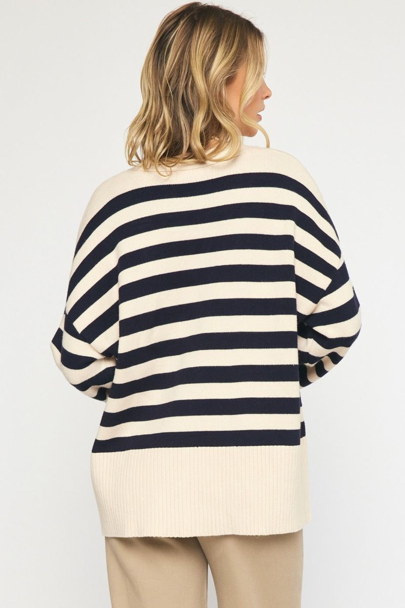 Natural & Navy Striped Cardigan