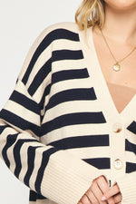 Natural & Navy Striped Cardigan