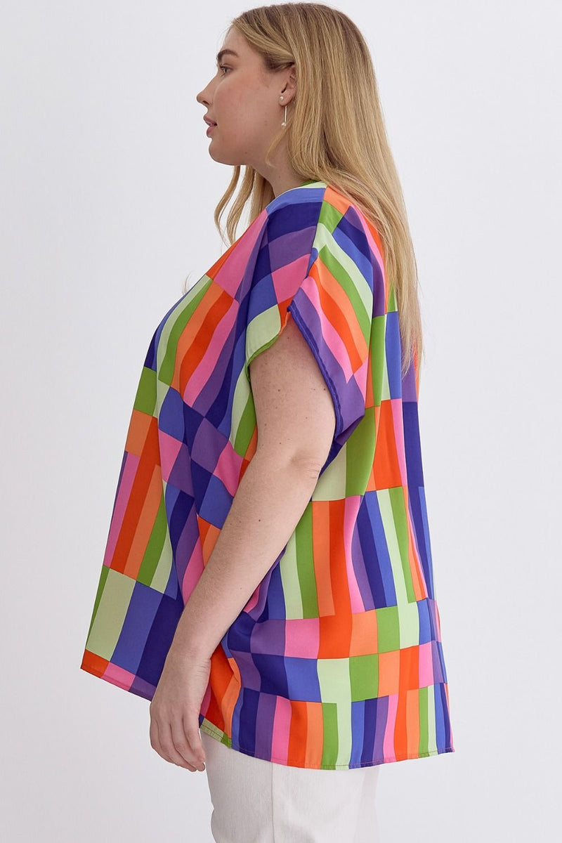 Plus Bright Color Block Summer Top