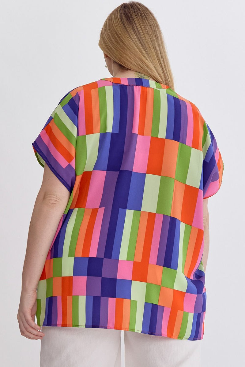 Plus Bright Color Block Summer Top