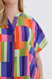 Plus Bright Color Block Summer Top