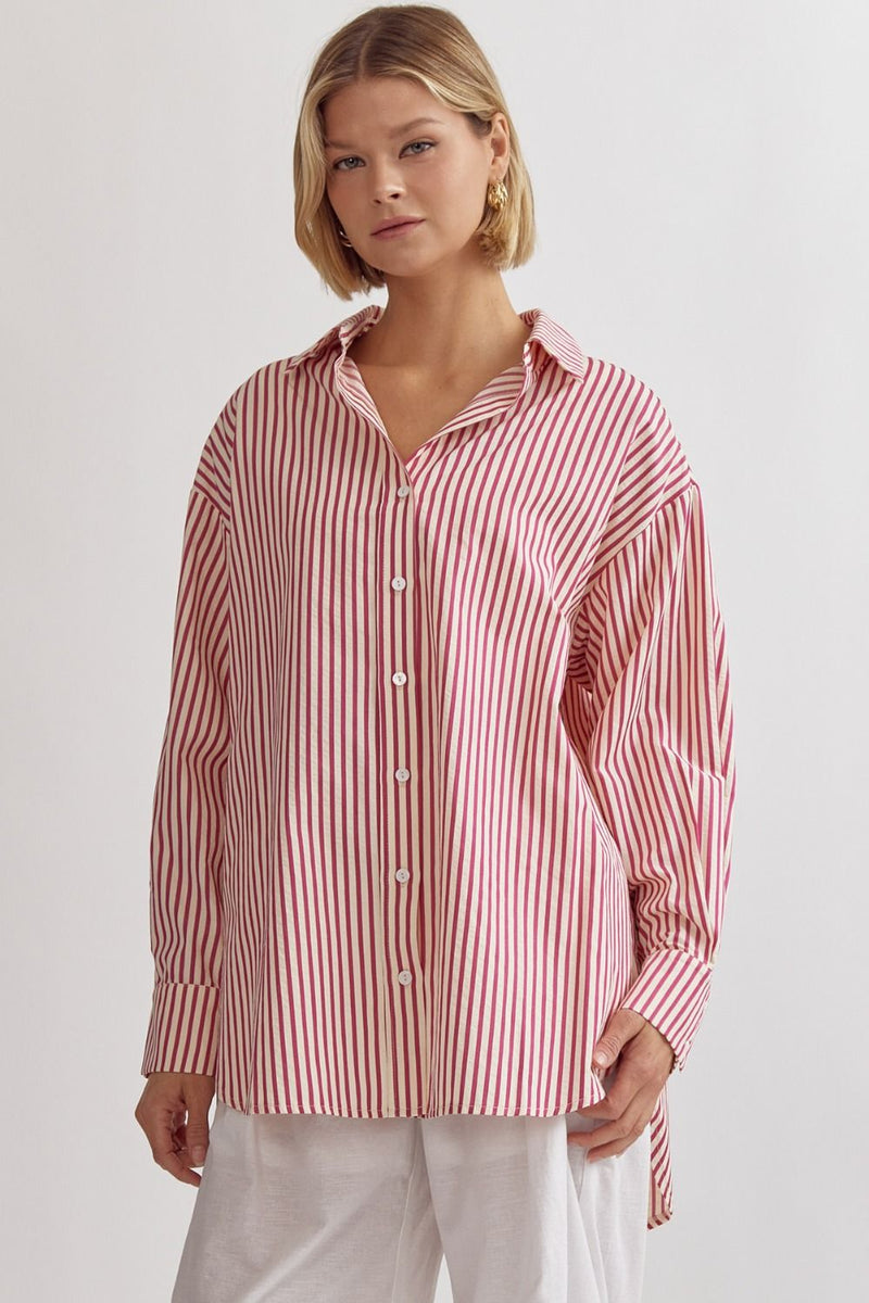 Hot Pink Striped Button Down Top