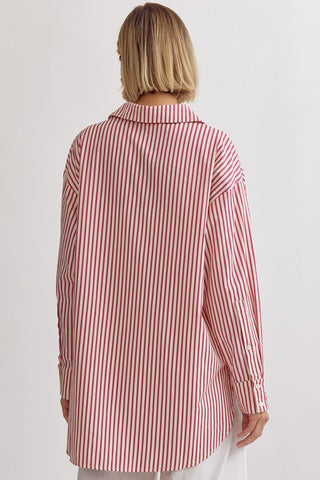 Hot Pink Striped Button Down Top