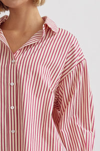 Hot Pink Striped Button Down Top