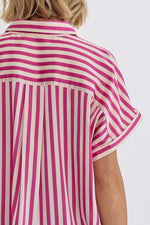 Pink Stripe Button Up Short Sleeve Top