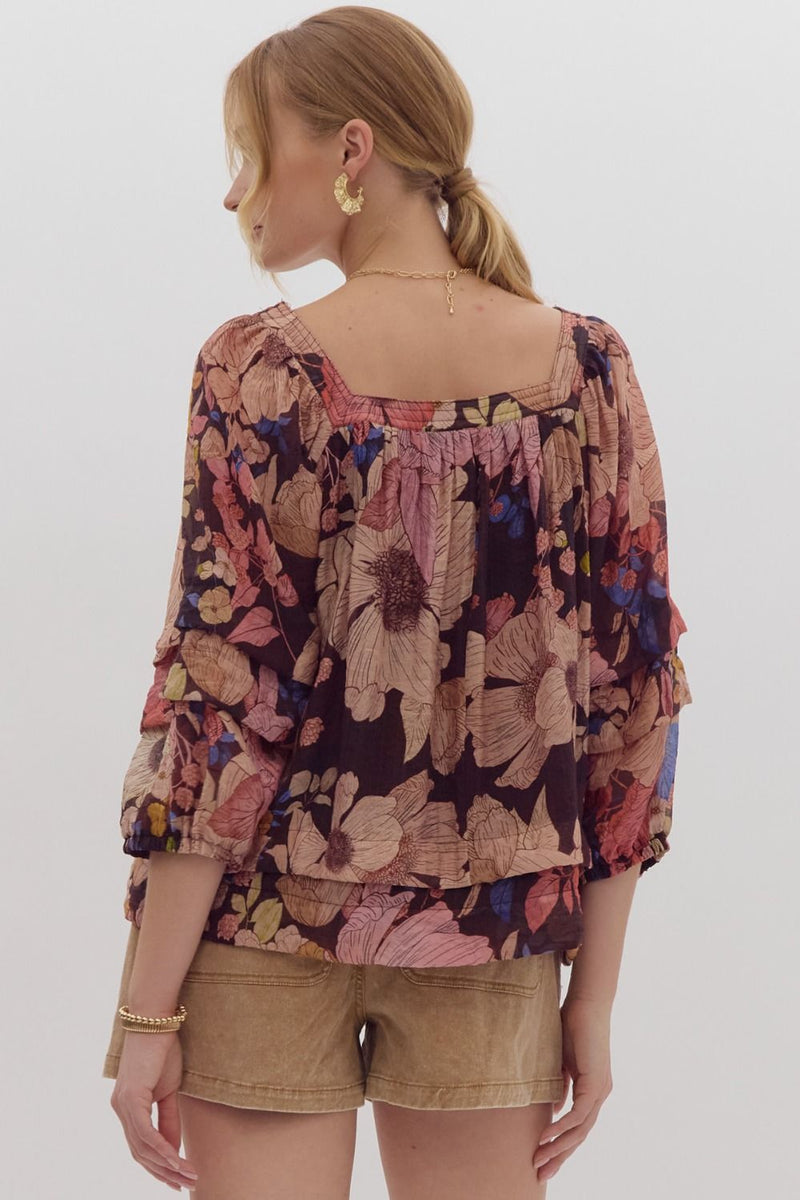 Brown Floral Fall Top